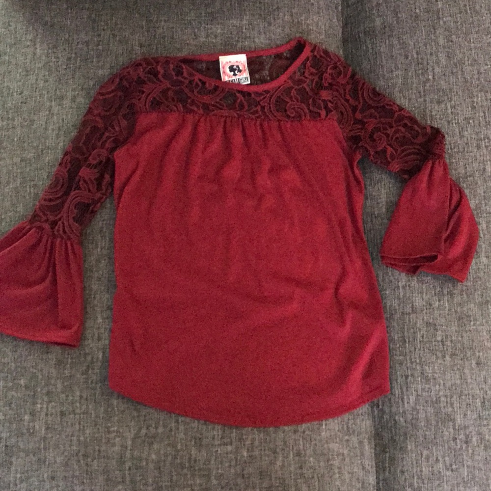 Girls cute red laces long sleeve shirt 👚